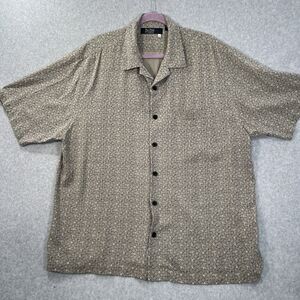 Nat Nast Luxury Originals Shirt Men's XL khaki cream Geometric Silk Short Sleeve